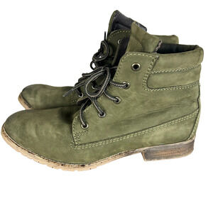 Steve Madden Boots Women 9M Mantraa Ankle Olive Green Nubuck Leather Lace Up